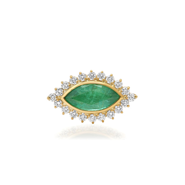 Large Emerald and Diamond Marquise Ring