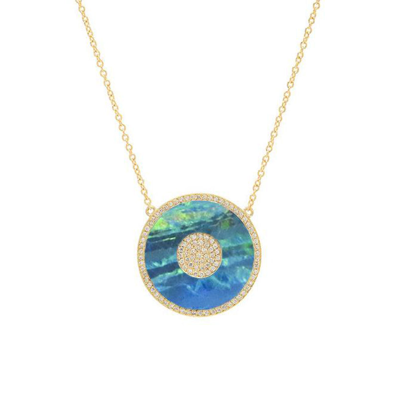 Blue Boulder Opal and Diamond Inlay Evil Eye Necklace