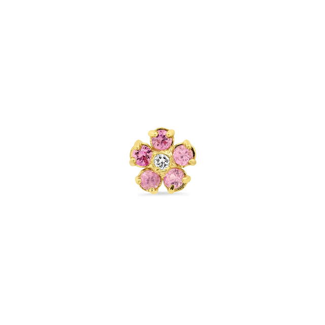 Single Pink Sapphire Flower Studs with Diamond Center