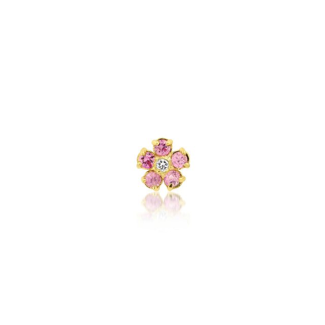 Single Mini Pink Sapphire Flower Studs with Diamond Center
