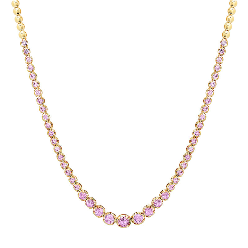 Graduated Pink Sapphire Tennis Necklace
