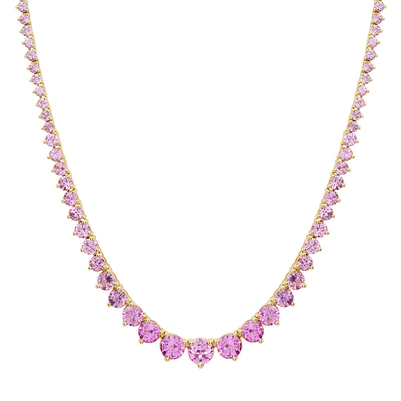 Large Graduated 3-Prong Pink Sapphire Tennis Necklace