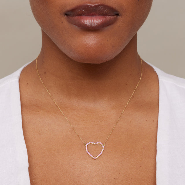 Large Pink Sapphire Open Heart Necklace