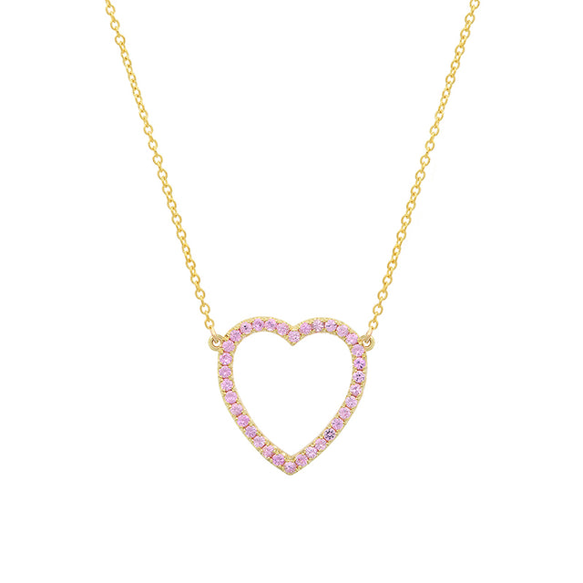 Large Pink Sapphire Open Heart Necklace