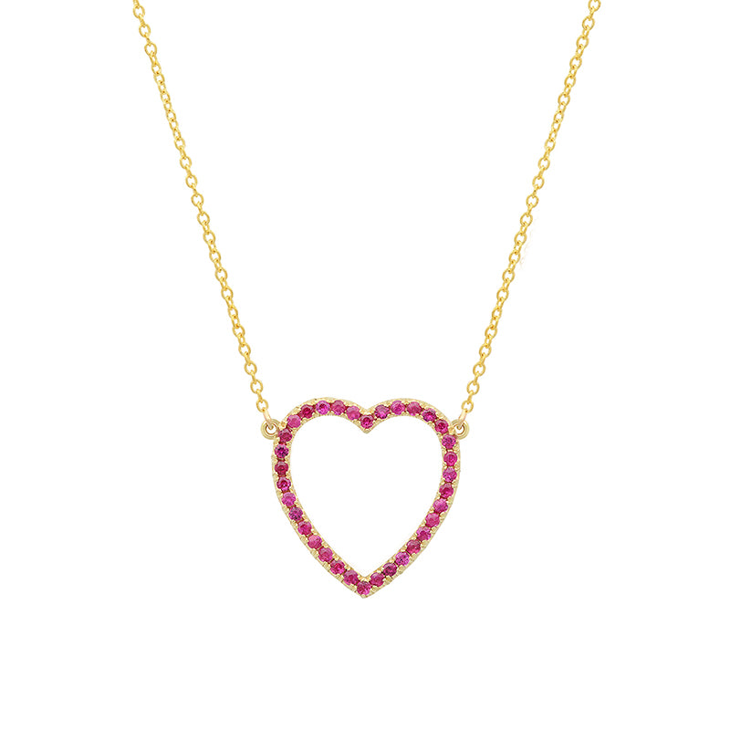 Large Ruby Open Heart Necklace