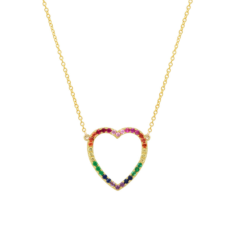 Large Rainbow Open Heart Necklace