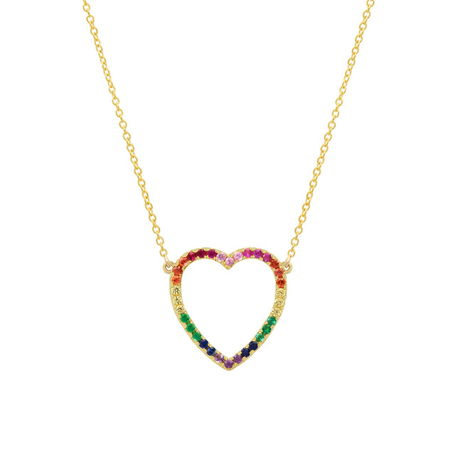 Large Rainbow Open Heart Necklace