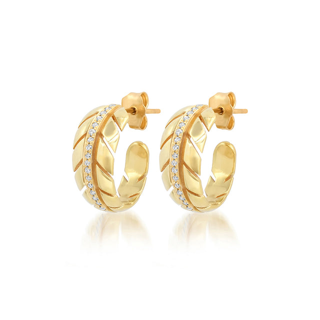 Small Leaf Hoops with Diamonds