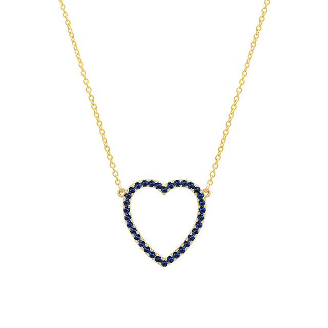 Large Blue Sapphire Open Heart Necklace