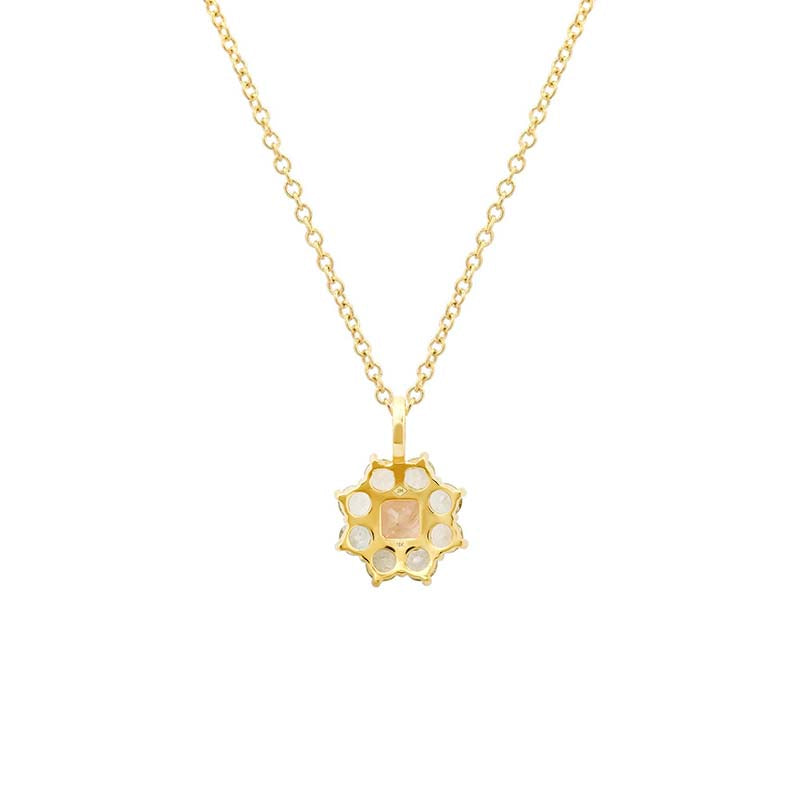 Petite Statement Aquamarine Flower Pendant Necklace with Morganite Center