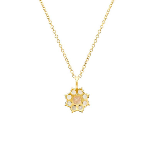 Petite Statement Aquamarine Flower Pendant Necklace with Morganite Center