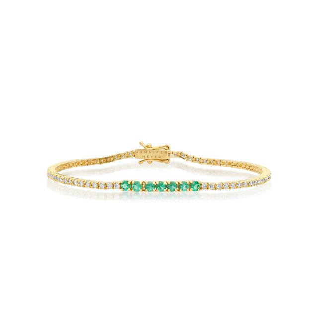 4-Prong Diamond Tennis Bracelet with Large Emerald Accent