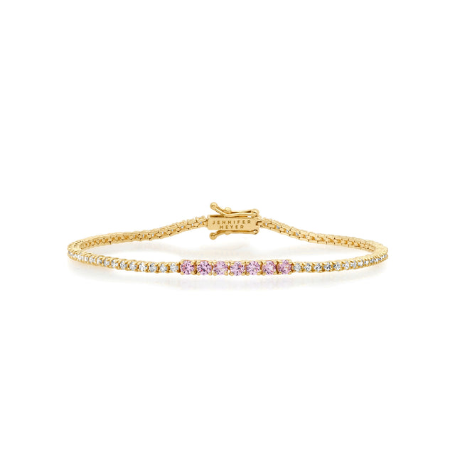 4-Prong Diamond Tennis Bracelet with Large Pink Sapphire Accent