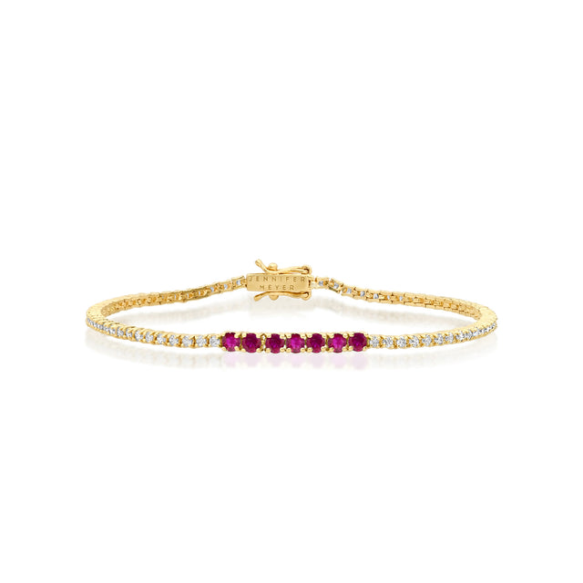 4-Prong Diamond Tennis Bracelet with Large Ruby Accent