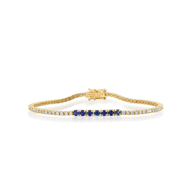 4-Prong Diamond Tennis Bracelet with Large Blue Sapphire Accent