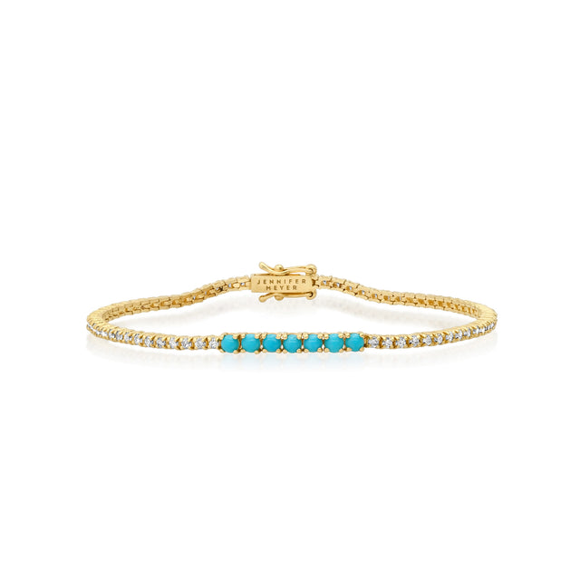 4-Prong Diamond Tennis Bracelet with Large Turquoise Accent