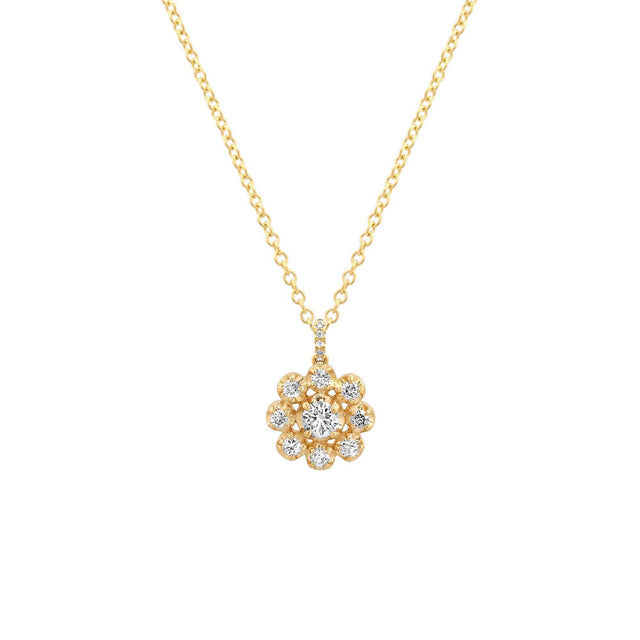 Petite Statement Illusion Set Diamond Flower Pendant Necklace