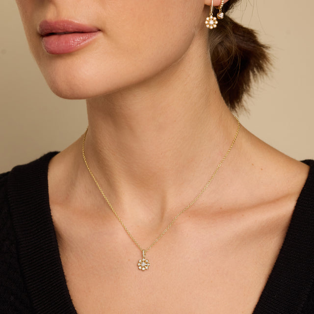 Petite Statement Illusion Set Diamond Flower Pendant Necklace