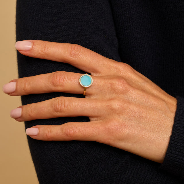 Turquoise Inlay Circle Ring with Diamonds