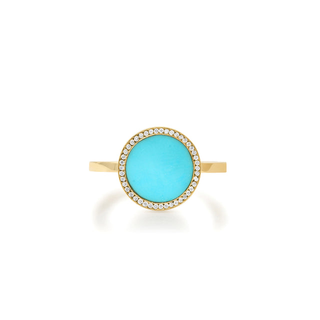 Turquoise Inlay Circle Ring with Diamonds