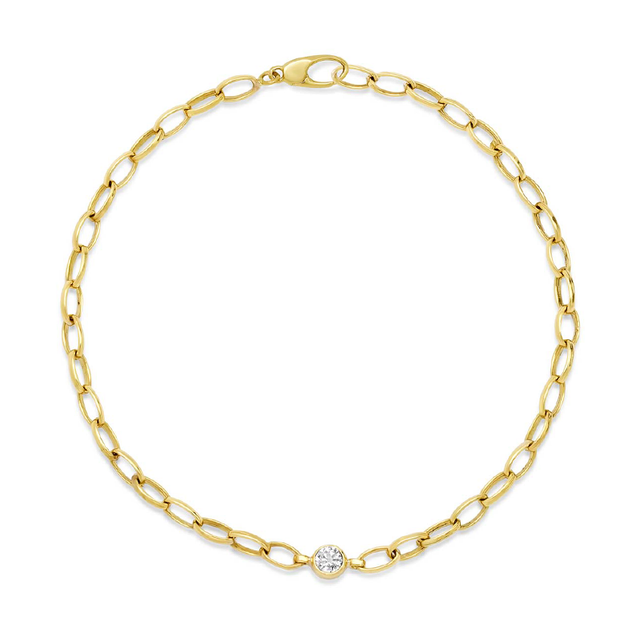 Small Edith Link Bracelet with Single Diamond Bezel Accent