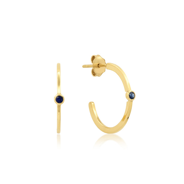 Small Hoops with Blue Sapphire Bezel Accent