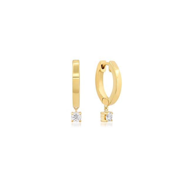 Small Huggies with 4-Prong Set Diamond Drop