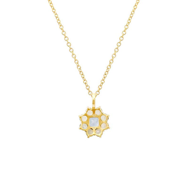 Petite Statement Morganite Flower Pendant Necklace with Aquamarine Center