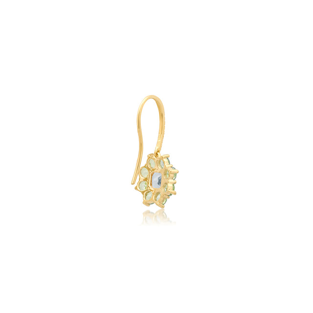 Petite Statement Mint Tourmaline Flower Drop Earrings with Aquamarine Center