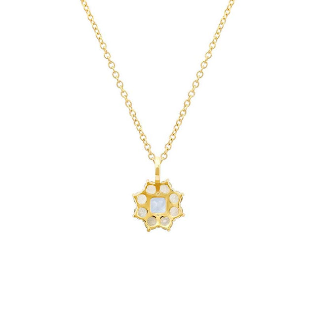 Petite Statement Mint Tourmaline Flower Pendant Necklace with Aquamarine Center