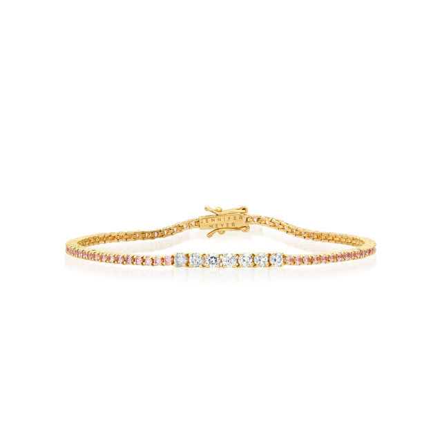 4-Prong Pink Sapphire Tennis Bracelet with Large Diamond Accent