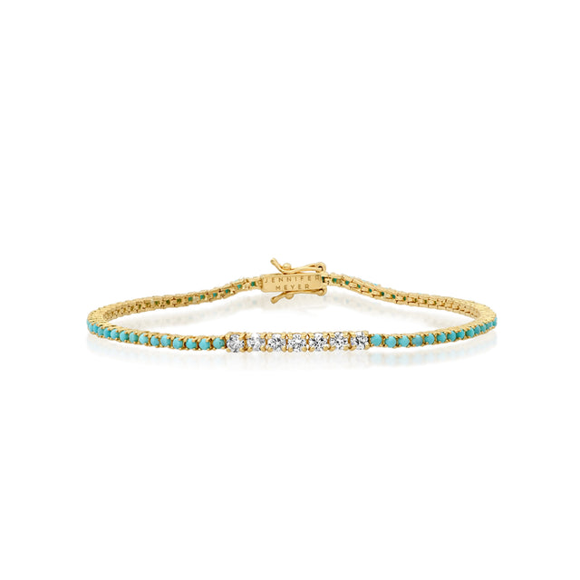 4-Prong Turquoise Tennis Bracelet with Large Diamond Accent