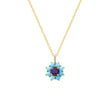 Petite Statement Turquoise Flower Pendant Necklace with Amethyst Center