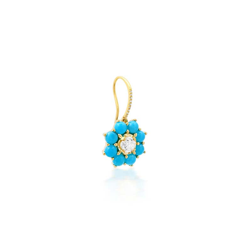 Petite Statement Turquoise Flower Pendant Necklace with Illusion-Set Diamond Center