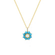 Petite Statement Turquoise Flower Pendant Necklace with Illusion Diamond Center