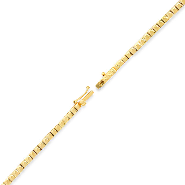 Square Tennis Necklace with 3 Illusion Set Emerald Accents