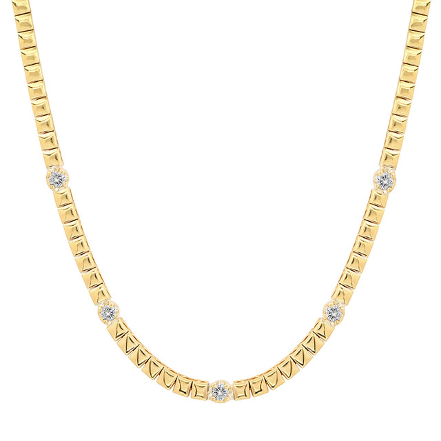 Square Tennis Necklace with 5 Illusion Set Diamond Accents