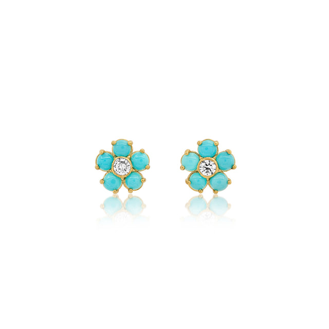 Mini Turquoise Flower Studs with Diamond Center