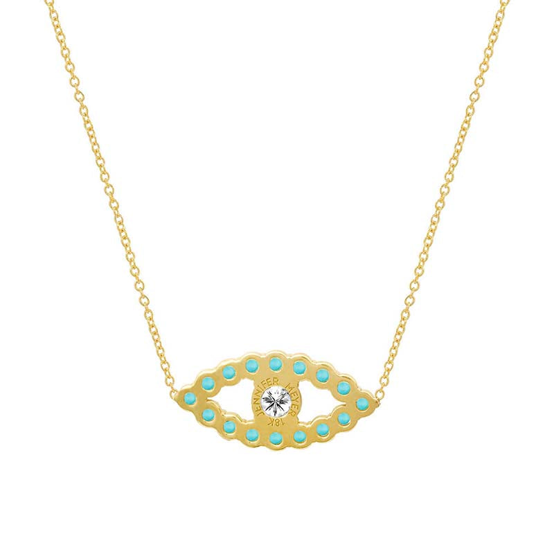 Medium Turquoise Open Evil Eye Necklace with Diamond Center