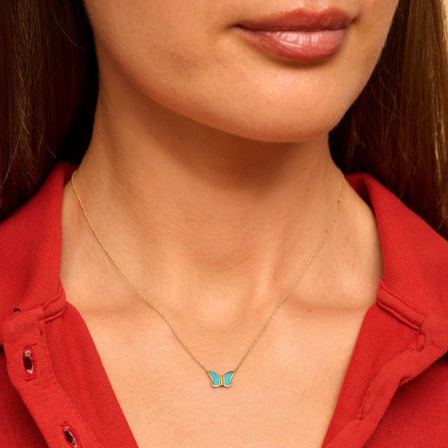 Turquoise Inlay Butterfly Necklace 