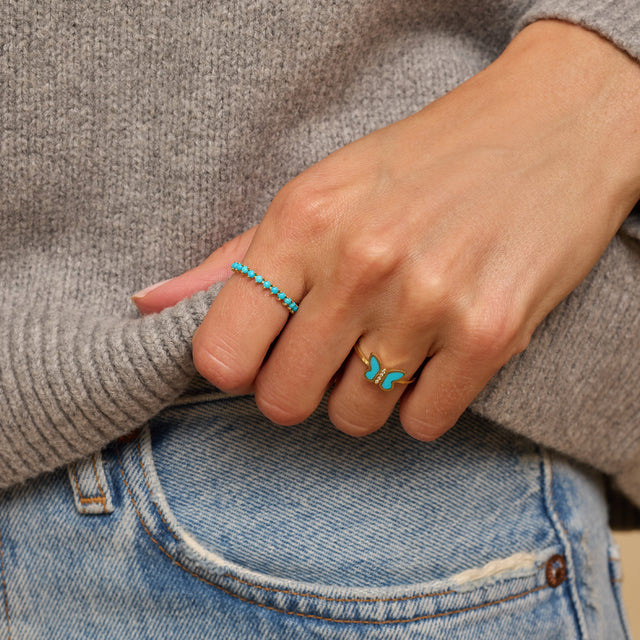 Turquoise Inlay Butterfly Ring