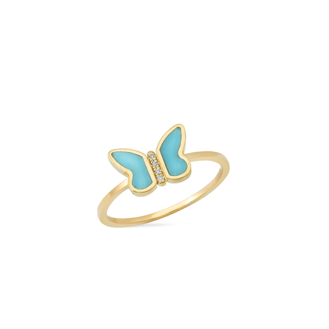 Turquoise Inlay Butterfly Ring