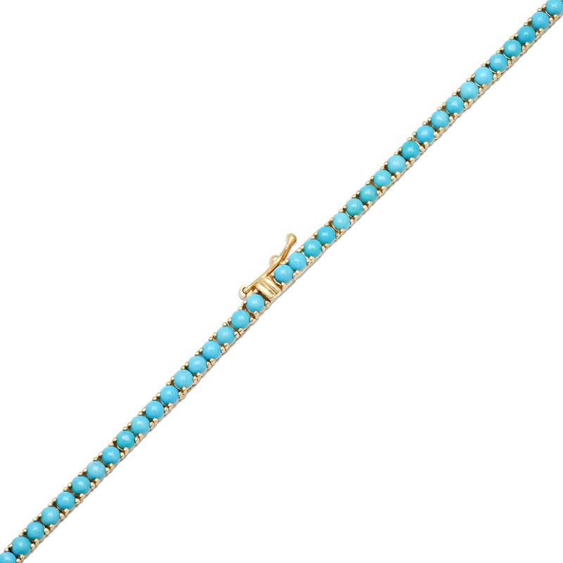 Large 4-Prong Turquoise Tennis Necklace with 5 Illusion-Set Diamond Accents