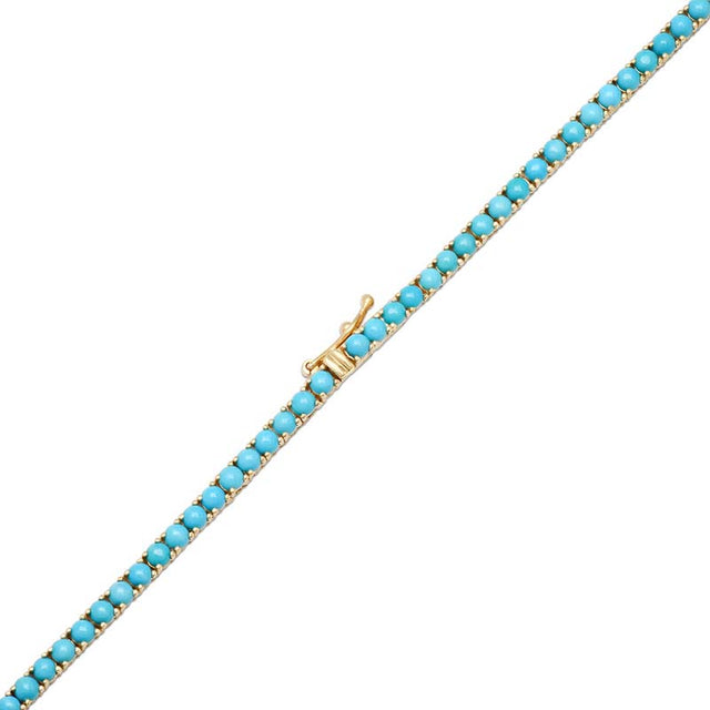 Large 4-Prong Turquoise Tennis Necklace with 5 Illusion Set Diamond Accents