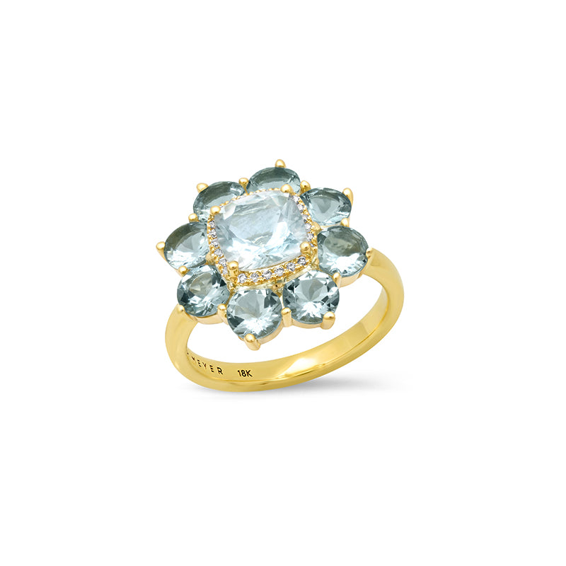 Statement Aquamarine Flower Ring with Diamond Accent