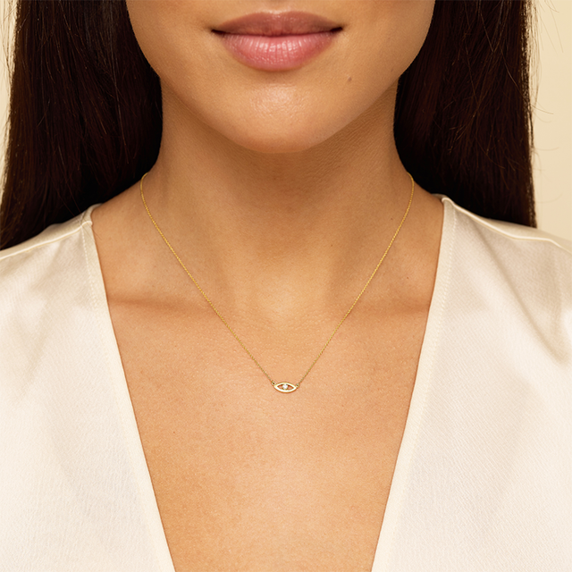 Mini Open Evil Eye Necklace with Diamond Center