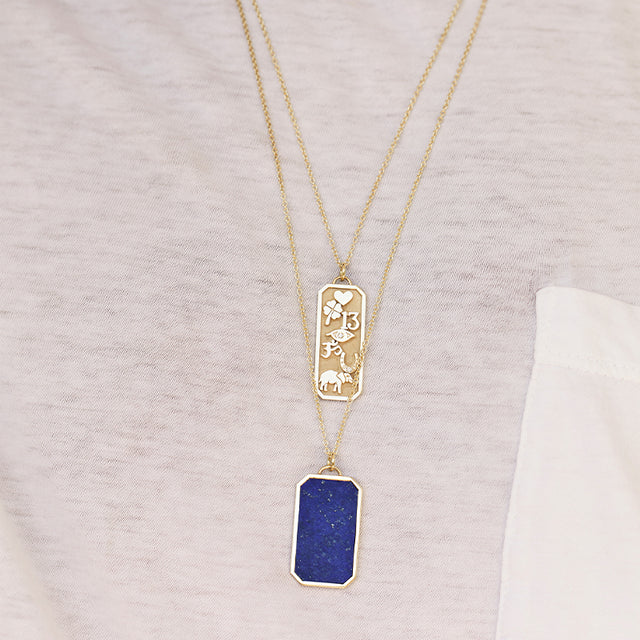Lapis Inlay Tag Pendant Necklace