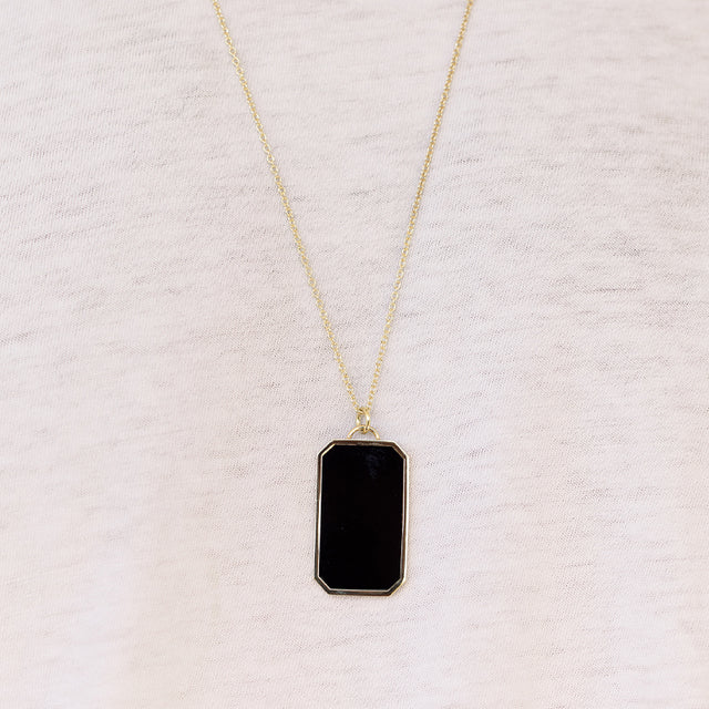 Onyx Inlay Tag Pendant Necklace