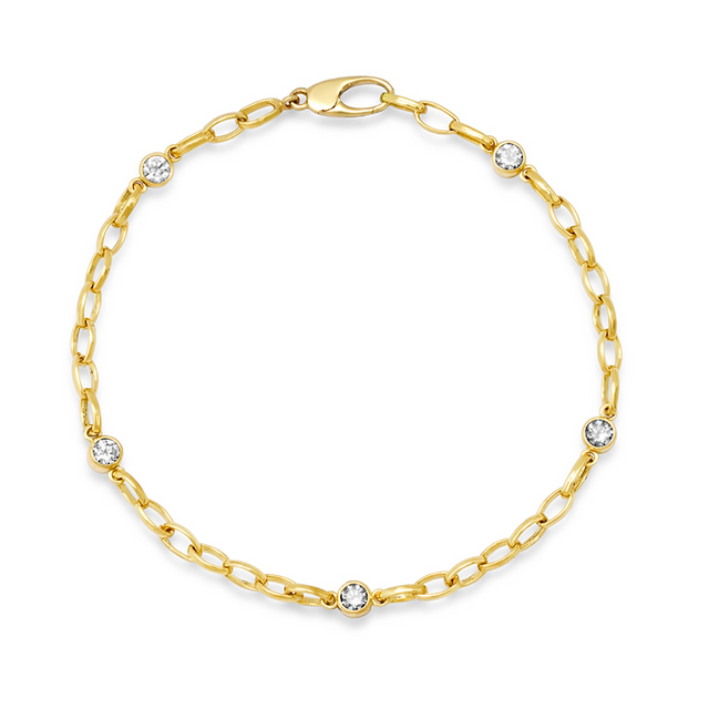 Small Edith Link Bracelet with 5 Diamond Bezel Accents