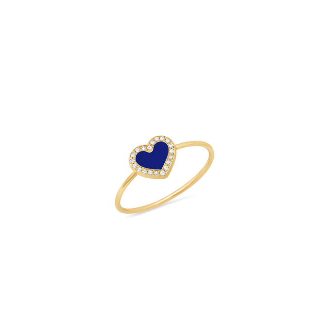 Extra Small Lapis Inlay Heart Ring with Diamonds